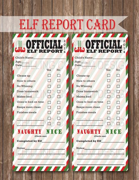 printable elf report card instant  jschillicustomdesign  etsy