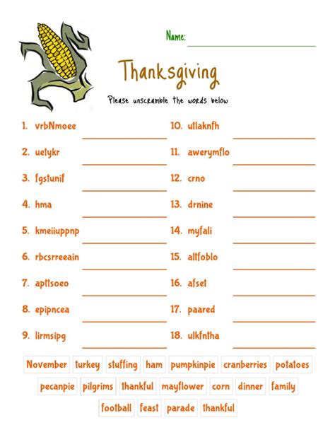 printable thanksgiving word scramble printable word searches