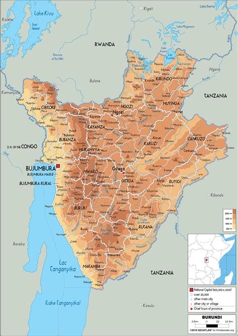 burundi map physical worldometer