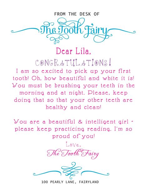tooth fairy letter  tooth  template glbxe