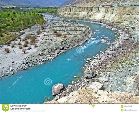 view of gilgit river near town of gilgit pakistan stock