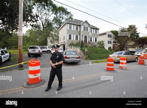 policeman  suburban house crime scene billerica massachusetts stock photo alamy