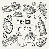 Outlined Tradizionale Alimento Disegnato Messico Scarabocchio Messicano Progettazione Handdrawn Clipart Drawings Tacos Nachos Descritto sketch template