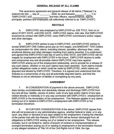 sample severance agreement templates  ms word pages