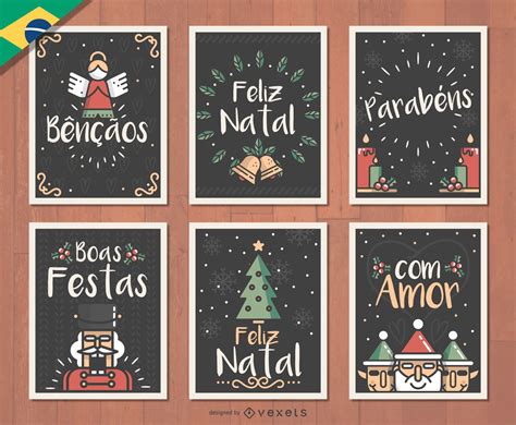 portuguese feliz natal christmas card set vector