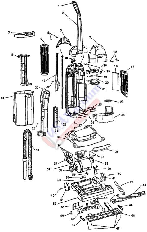 hoover     windtunnel bagless upright vacuum parts list schematic usa