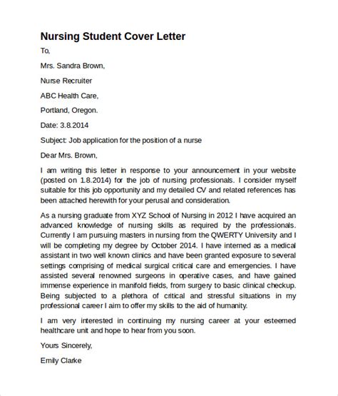 sample nursing cover letter templates