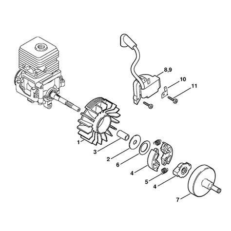 stihl fs  brushcutter fsr  parts diagram ignition system clutch