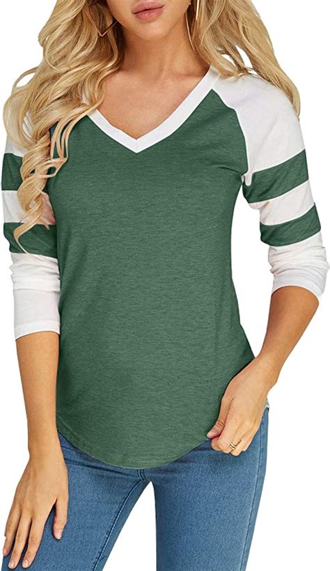 Foshow Womens Baseball Raglan Color Block T Shirts Spring Short Long