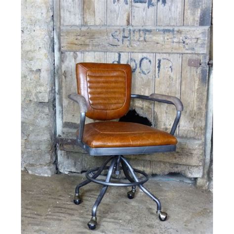 executive office desk chair tan leather retro industrial