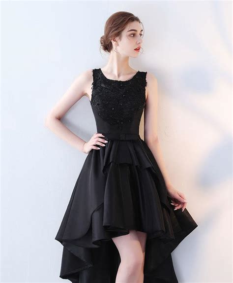 Cute Black Lace High Low Prom Dress Lace Evening Dress