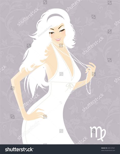 Beautiful Girl White Dress Zodiac Signs Stock Vector