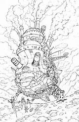 Castle Howl Howls Ghibli Pages 塗り絵 ハウル 動く Castillo 大人 Ambulante ぬりえ Castelo Totoro Ambulant Th01 sketch template