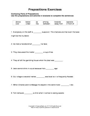 confusing prepositions exercises fill  printable fillable
