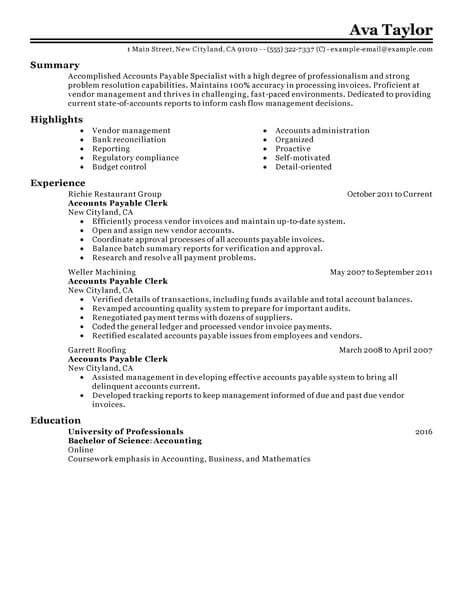 accounts payable specialist resume examples livecareer