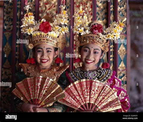 Asia Indonesia Bali Portrait Of Two Beautiful Smiling Balinese