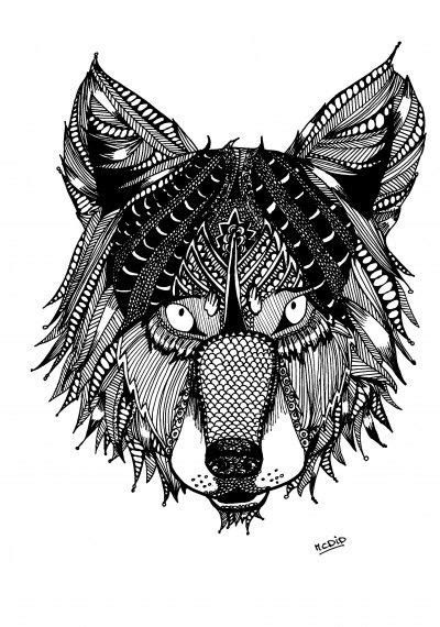 coloring page  adults wolf  doodles zentangle wolf