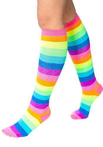 Sidecca Womens Knee High Neon Rainbow Athletic Stripe Socks One Size