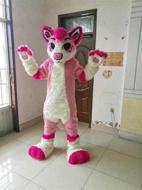 high quality real pictures deluxe fursuit pink fox mascot costume mascot cartoon character
