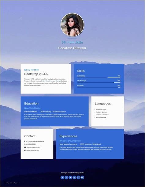 user profile website template   easy profile   page bootstrap    layout fade