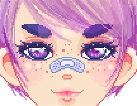 An Anime Girl With Purple Hair And Black Eyes Is Shown In This Pixel