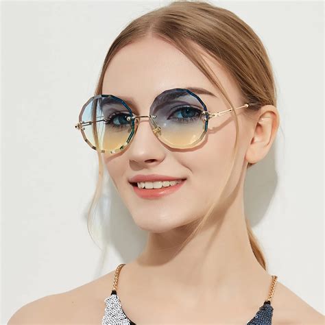 retro frameless sunglasses womens accessories  summer retro  glasses frame luxury