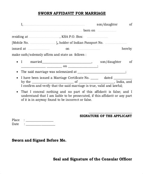 marriage affidavit form sample forms bankhomecom