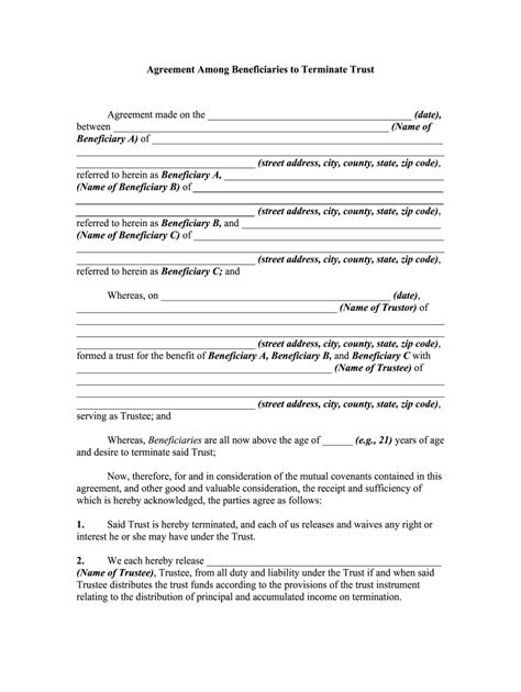 beneficiary agreement template pre built template airslate signnow
