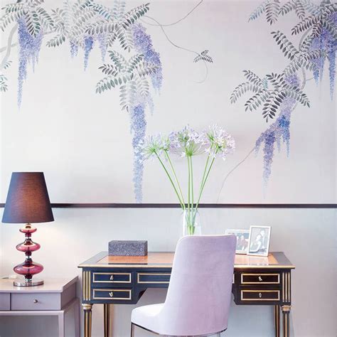 Traditional Wallpaper Wisteria De Gournay Floral Nature Pattern