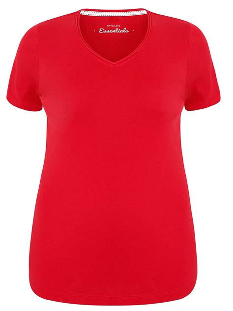 Curve Red Pure Cotton Ribbed V Neck T Shirt Plus Size 16 To 30 32