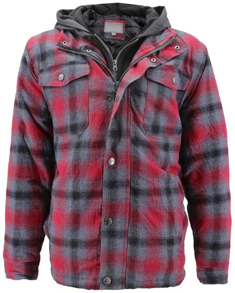vkwear vkwear men s quilted lined cotton plaid flannel layered hoodie