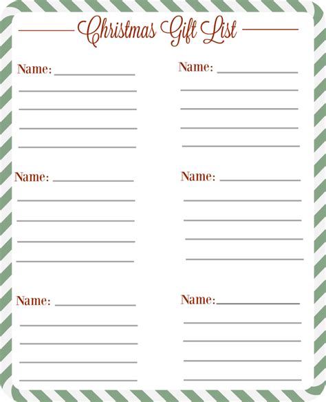 christmas gift list printable  printable templates