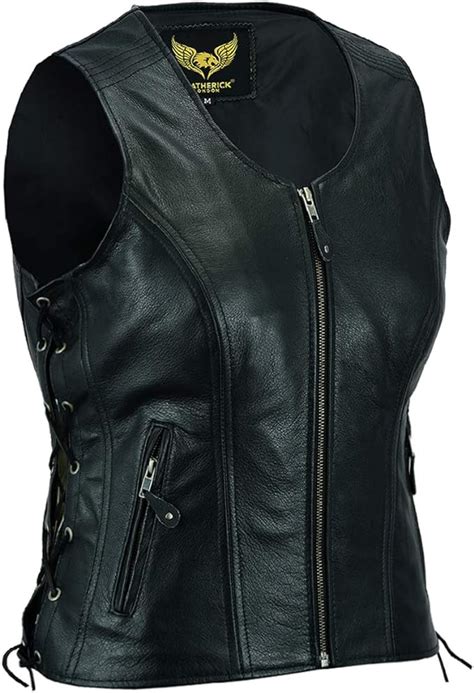 womens leather waistcoat black genuine top grain buffalo leather sleeveless jacketvest amazon