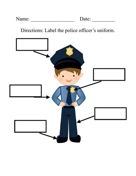 label police officer uniform worksheet writing station kindergarten police officer uniform