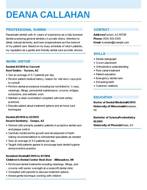 professional dentist resume examples dentistry livecareer