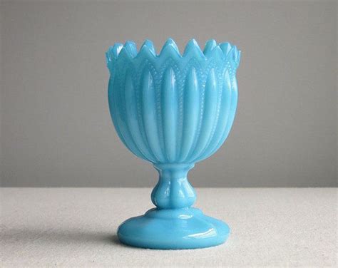 vintage scroll pattern blue milk glass compote by imperial