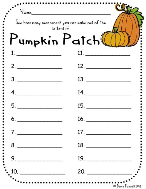 pumpkin patch word building freebie kids word search word work