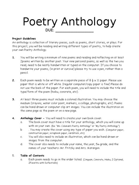 poetry anthology project guidelines