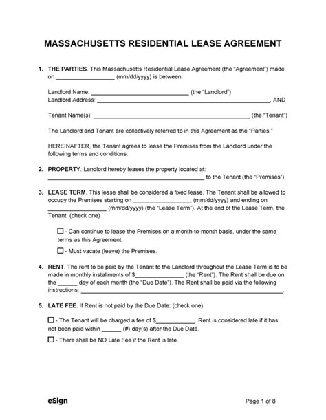 massachusetts standard residential lease agreement template