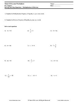 worksheet solving  step equations  multiplication division