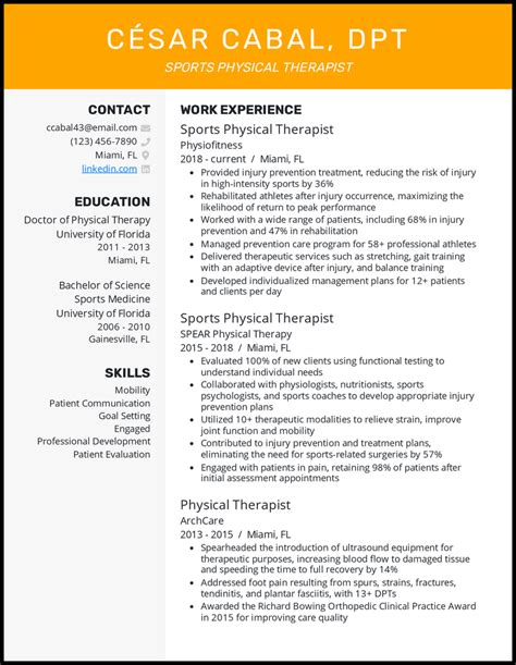 physical therapist resume examples built