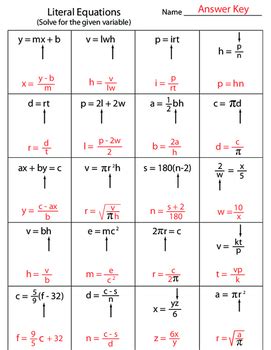 literal equations worksheet literal equations equations algebra