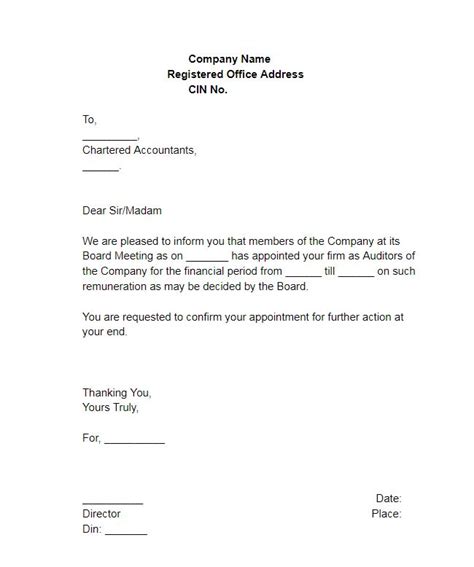appointment letter statutory auditor  company learn  quicko
