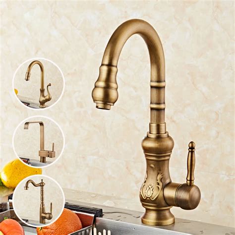 antique brushed brass kitchen sink faucets  degree swivel brass