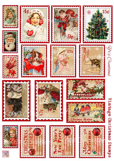 christmas ephemera digital printable collage sheet  faux etsy