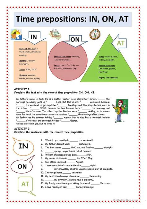 prepositions  time interactive worksheet english grammar english