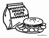 Lunch Coloring Pages Snack Food Chips Potato Snacks Burger Sandwich Colormegood sketch template