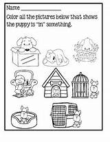Preposition Worksheets Cards Positional Kindergarten Word English Subject Grade sketch template
