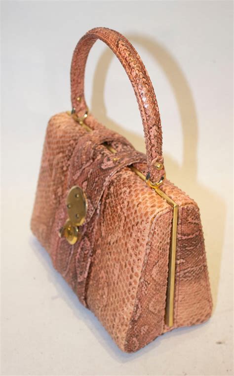 vintage pink snakeskin top handle handbag  sale  stdibs pink