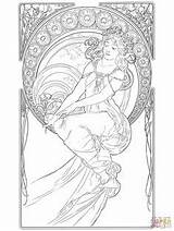 Coloring Pages Adult Books Mucha Printable Alphonse Noveau Tatoo Nouveau Arte Animal Styles Crafts sketch template